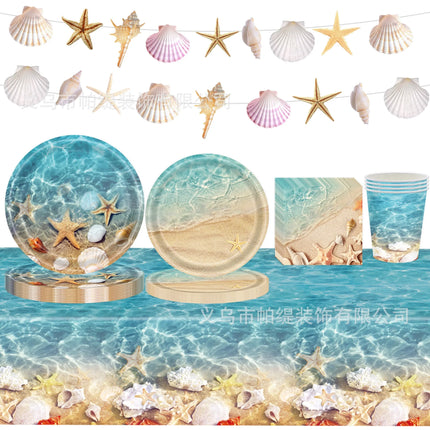 10Guests Wave Ripples Party Disposable Tableware Sea Beach Party DIY Sea Star Shell Summer Birthday Babyshower Supplies