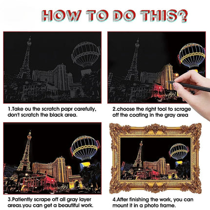 DIY 4Pcs Night Scene Art Scratch Painting Toys City Building Landscape Kids Educational Toys Birthday Gift Room Decor