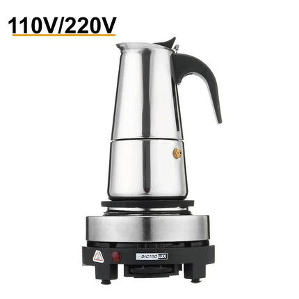 110V/220V Electric Coffee Maker Portable Stainless Steel Mocha Pot Electric Italian Coffee Maker Percolator Heated Coffee Stove