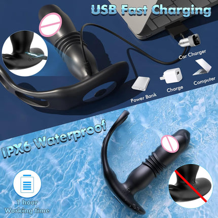 Prostate Massager Dildos Thrusting Anal Vibrator Butt Plug Male Sex Toy for Men Cock Ring Enema Products for Women Couples