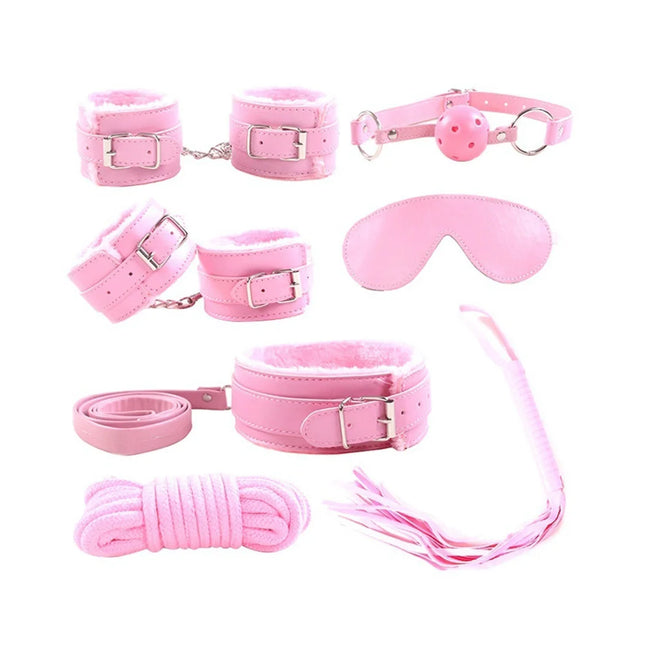 7 Pcs Sexy Bondage Collar Handcuffs Shackles Erotic Whip Rope Cuff Whip Sexy Fetish BDSM Restraint Set Adult Products Sex Toys