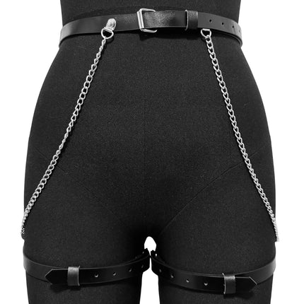 Women Sexy PU Leather Chain Belt Gothic Street Style Waistband Punk Rock Fashion Harness Erotic Nightclub Clothing Accessories