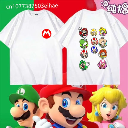 New Super Mario Double Sided Printed Pattern Cotton Short Sleeve Summer Short Sleeve Casual Adult/Children Role Playing T-shirt