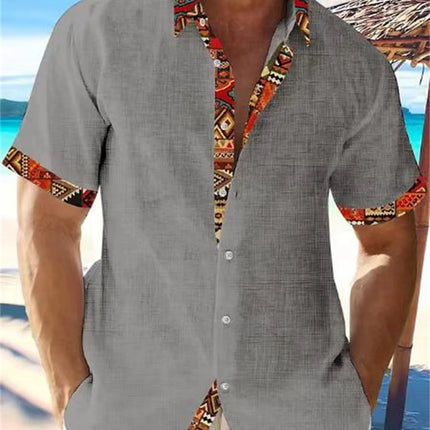 2023 Summer Fashion New Men's High Quality Hawaiian Beach Linen Short Sleeve Shirt Men's Street Solid Top Plus Size