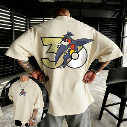 Pokemon  30th Anniversary Garchomp Printed T-shirt Summer Men's and Women's Loose Casual Hip Hop Trendy Short Sleeve Top
