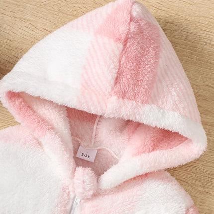 Little Girl Long Sleeved Hooded Sweater Cute Pink Plaid Jacket Plush Plush Thickened Fashion Clothes for Children Girl 2-8 Years