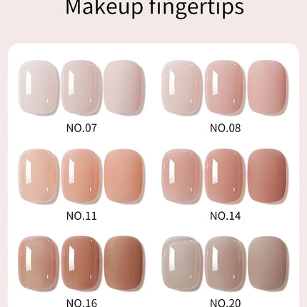 1/6Pcs 15ml Jelly Ice Nude Peelable Polish, UV/LED - set, Formaldehyde - free. Oval, Glossy. Good for Salon & DIY