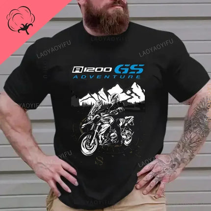 Motorcycle O-Neck Printed T-Shirt Short Sleeve Cotton Tee Case for R1200GS R1250 GS Adventure TShirt Overlander Ride Travel Tops
