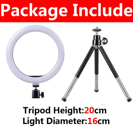 Video Light 26cm Selfie LED Ring Light Dimmable Round Ring Fill Lamp With Stand Tripods Rim Of Light For Tiktok Makeup Ringlight