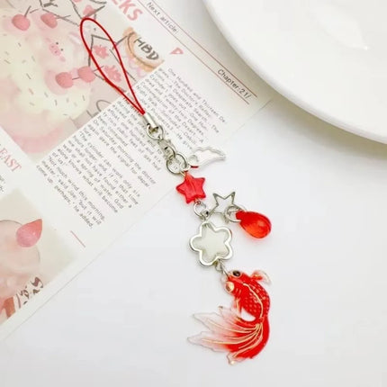 Plastic Lucky Koi Phone Pendant Crystal Beads Unique Beaded Keyring Lightweight Simulation Fish Keychain Charms Car Key Jewelry