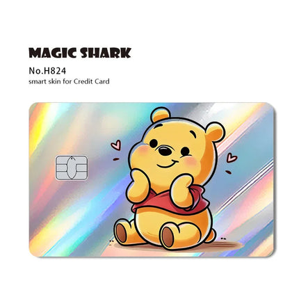 Magic Shark Mickey Minnie Stitch Donald Duck Bear Princess Holographic Film Shinny Laser Skin Sticker for Debit Credit Card