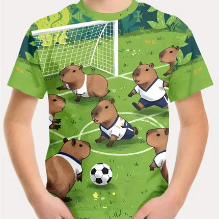 Cute Capybara Boy Clothes Cartoon Graphic Short Sleeve Tee Boy Child T-Shirt Summer Loose Top Fashion Kids Clothes Boys Clothing