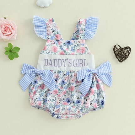Baby Girls Romper Fly Sleeve Flower Print Embroidery Letters Bow Infant Bodysuit Summer Clothes for Casual Daily