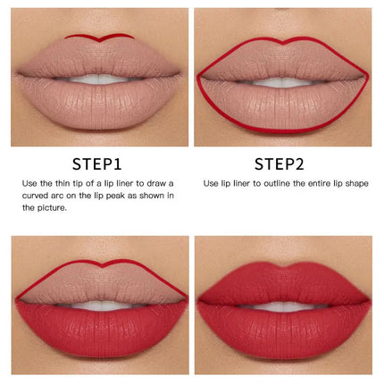 2 In 1 Lipstick lipliner Matte Highly Pigmented Waterproof Long Lasting Non stick Cup Lip Makeup