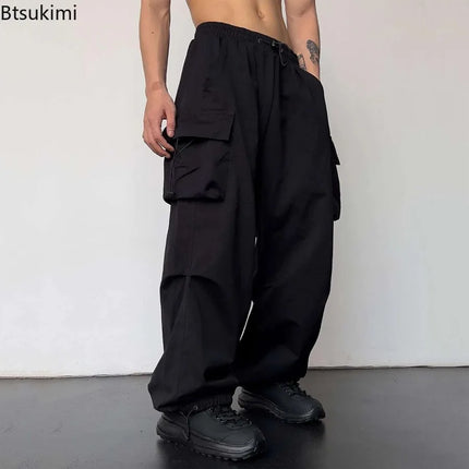 New Style Casual Pants Men's Multi Pocket Cargo Pants High Street Drawstring Workwear Trousers Men Loose Versatile Wide Leg Pant