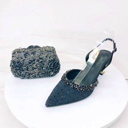 Insightlink Lady High Heels Crystals Shoes and Bag Set Rhinestone Handbag with Sandals for Wedding Gems Clutch Purse with Shoes