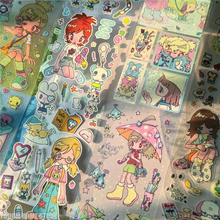 Cute Hand Drawn Anime Girl Stickers, Decorative Craft Material for Scrapbooking, Non-Roll Sticker Sheets