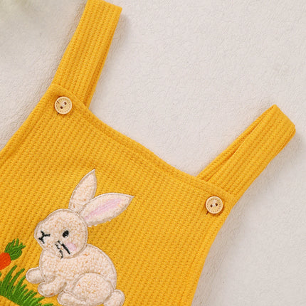Baby Girl Romper Jumpsuit with Embroidered Rabbit And Carrot Pattern Adjustable Straps Triangle Design Infant Clothing