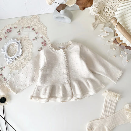 deer jonmi 2025 Spring Toddlers Girls Knitted Cardigan Coats Crochet Ruffles Korean Style Baby Kids Cotton Sweaters