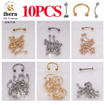 10PCS G23 Titanium Eyebrow Piercing Jewelry Nose Septum Piercing Ring C Rod 16G ASTM F136 Women Labret Lip Stud Wholesale