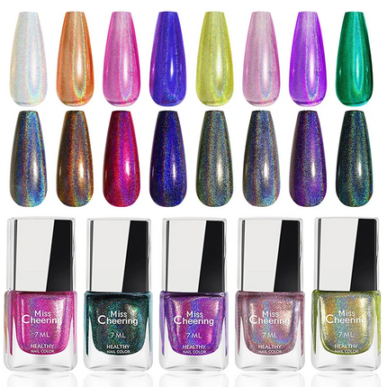 Holographic Nail Polish with Rainbow Glitter - 7ml Laser Chrome Nail Lacquer, Multicolor Shift Effect, 8color DIY Art Nail Salon