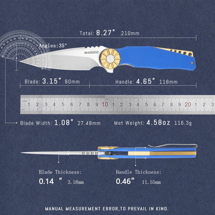 SHOOZIZ KILA Folding Knives - EDC Pocket Knife For Man, Aluminum Bolster, G10 with Clip for Camping, 3.15" DC53 Steel, PVD/Satin