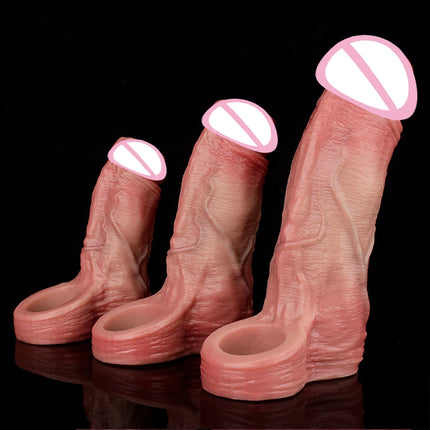 ORALSX Realistic Hollow Dildo Penis Sleeve Reusable Extend Device Penis Pump With Cock Ring Sex Toys For Men Delay Ejaculation