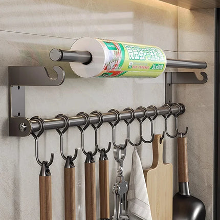 Stainless Steel Kitchen Utensil Shelves Spoon Holder Dishcloth Rack Shelf Wall Kitchen Roll Holder Multi-Purpose Films Hooks