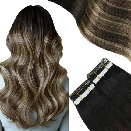 Moresoo Tape in Human Hair Extensions Brazilian Straight Remy Hair Extension Natural Invisible Seamless Tape ins 100% Real Hair