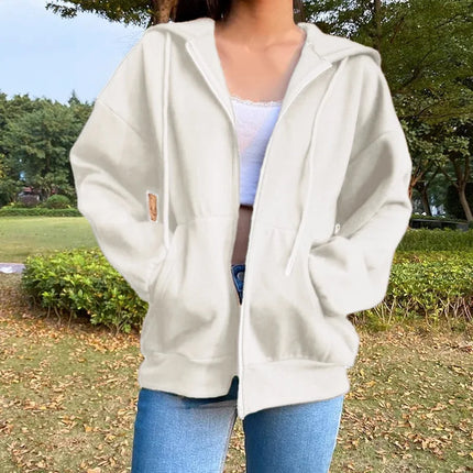 Oversized Hooded Zipper Sweatshirt Shoulder Drop Cuff Independent Station Women's Open Cardigan Street Style Comfortable Casual