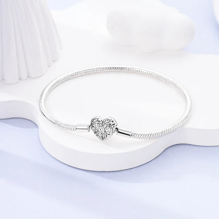 925 Sterling Silver Bracelets 17-20CM Original Leaf Clover Butterfly Heart Bracelet Fit DIY Charms Beads Fashion Women Jewelry