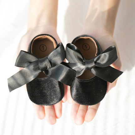 Newborn Baby Girls Dress Shoes Bowknot Ribbon Princess Infant Toddler Rubber Non-slip Flat First Walkers Crib Shoes Mary Jane
