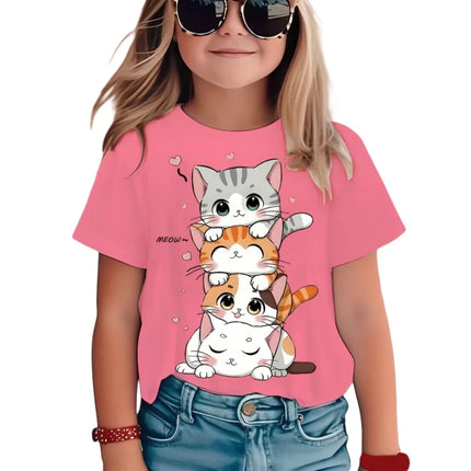 T-Shirts for Girls Fashion Capybara Children Clothes Summer Girls Clothes 7 to 8 Years Tops Cute Cat Printed Tees Child T-Shirt