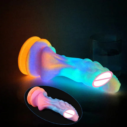 New Luminous Dildos Colourful Glowing Huge Penis G-spot Anal Butt Plug  Shaped Dragon Monster Dildo with Suction Cup Women Toys