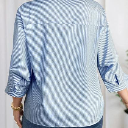 Elegant V-Neck Blouse: Unique Notch Collar Design Women's Summer Shirt with Premium Textured Fabric for Office & Casual Wear