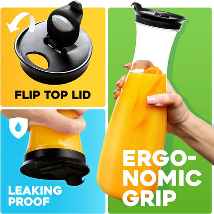 2pcs Water Carafe with Flip Top Lid  Milk, Iced Tea Beverage, Cold Brew and Mimosa Bar. Juice Containers with Lids Accessories