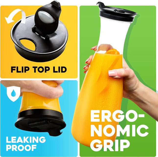 2pcs Water Carafe with Flip Top Lid  Milk, Iced Tea Beverage, Cold Brew and Mimosa Bar. Juice Containers with Lids Accessories