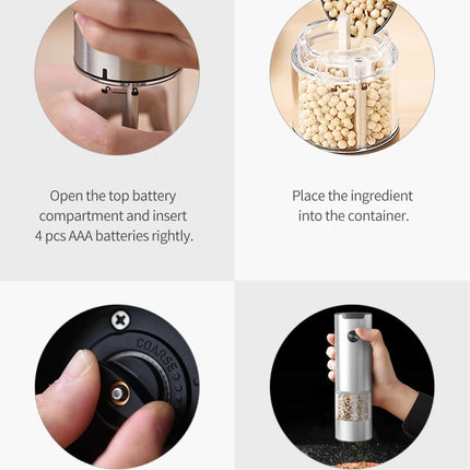 Electric Salt And Pepper Grinder With Adjustable Coarseness Refillable Mills Battery Powered Pepper Grinder Kitchen Gadget Tool