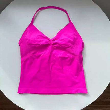 Longline Strappy Gym Top Custom Logo Backless Gym Clothes Women Scrunch Built-in Bra With Removable Cups Yoga Tank Tops
