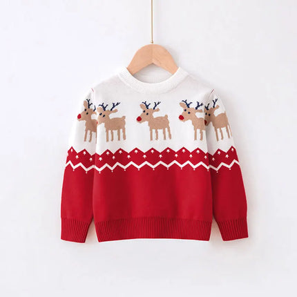Christmas Sweaters Children Autumn Winter Warm Pullover Baby Cartoon Knitted Sweaters Kids Clothes 2-6 Year Boy Girl Xmas Jumper