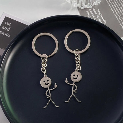 Funny Matchstick Men Keychain Middle Finger Heart to Heart Car Bag Pendant Key Ring Jewelry Couple Friend Gifts Wholesale бре