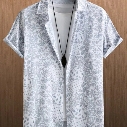 Hawaiian 3D Plant Shirt Flower Geometric Printed Blouse Street Outdoor Single-Breasted Beach Short Sleeve Tops Men's Clothing