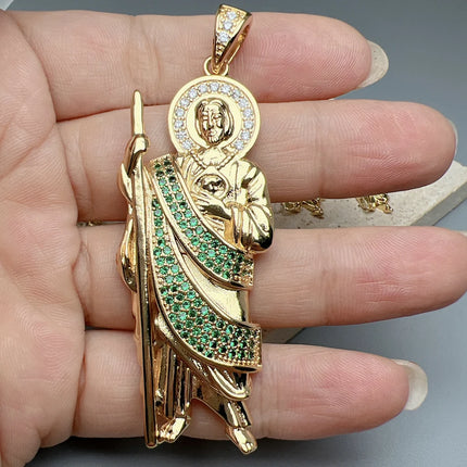Beautiful Religious St Jude Thaddeus Pray Pendants Metal Zircon Large Charms For Jewelry Making Hip Hop Necklace Accessories