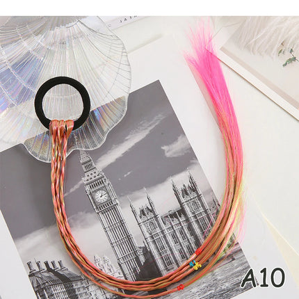 AZQUEEN Synthetic Colored Long Braided Ponytail Extensions With Elastic Band Rainbow Braid Pony Tail Hairpiece For Girl Kids