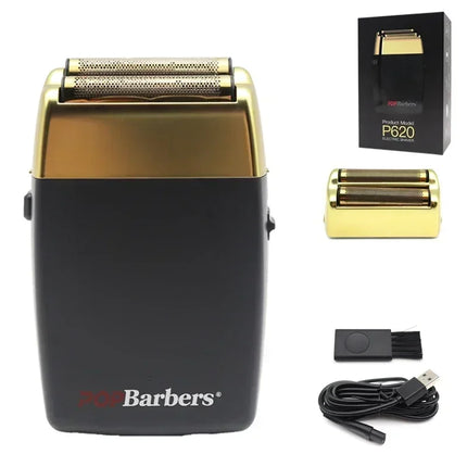 11000 RPM POP Barbers P620 Professional Electric Men's Beard Trimmer Double Foil Shaver Electric Shaver USB Hair Cutting Machine