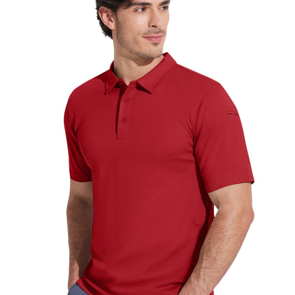 MAGCOMSEN Men's Tactical Polo Shirt Quick Dry Performance Pique Work Golf Shirt Sunglasses Loop Sleeve Pen Pocket