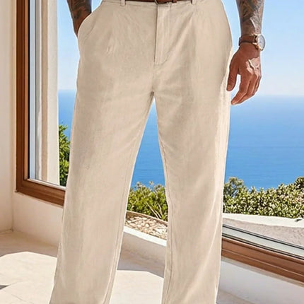 2026 Summer Men'S Cotton And Linen Pants Multiple Pockets Breathable Loose Drawstring Straight Leg Pants Sports And Casual Pants