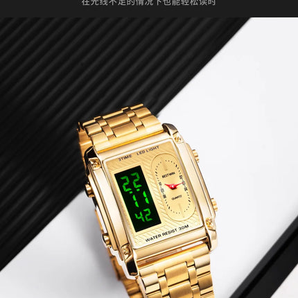 Men Wrist Watches Top Brand Luxury Relogio Masculino Stainless Steel Band Watch For Male Clock Men Dual Display Wrist Watch