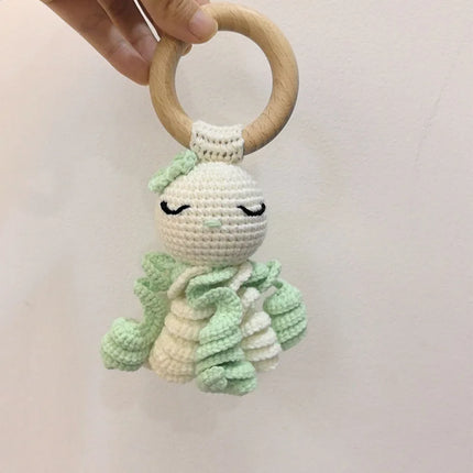 Handmade Crochet Rattle Play Gym Pendant for Kids Ocean Crochet Octopus Rattle Mobile Bell Ring Wooden Babies Gym Montessori Toy