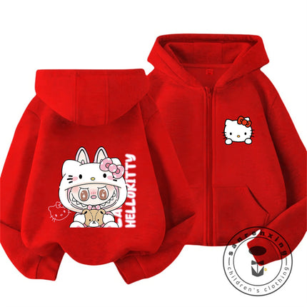 New Kids Zip Hooded Sweatshirt Hello Kitty Trendy Kawaii Design For Boys Girls Autumn Winter Wear 3-14 Age